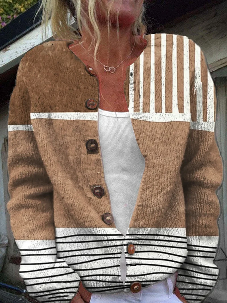 Buttoned Striped Others Casual Cardigan