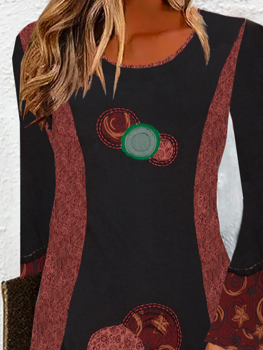 Crew Neck Ethnic Vintage Dress