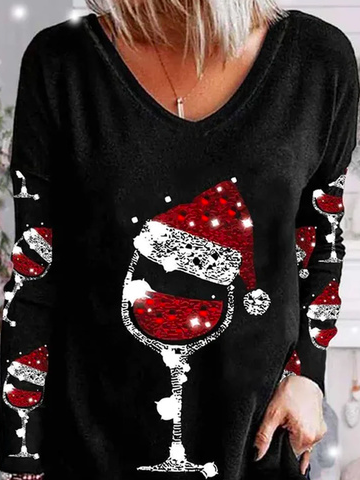 Loose Jersey Casual V Neck Blouse