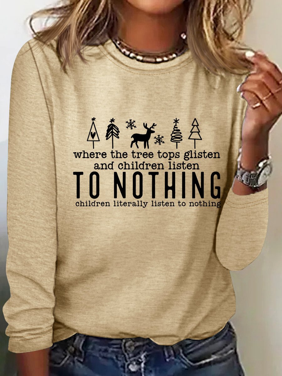 Women Text Letters Crew Neck Cotton-Blend Long Sleeve Casual Daily Spring/Fall T-shirt
