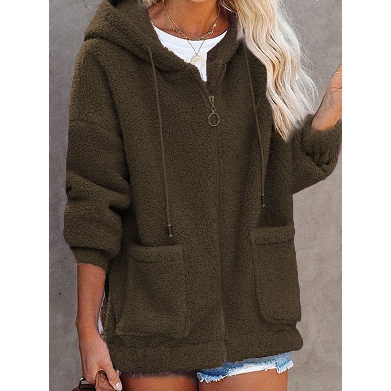 Fluff/Granular Fleece Fabric Hoodie Casual Jacket