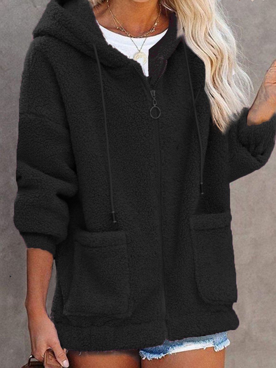 Fluff/Granular Fleece Fabric Hoodie Casual Jacket