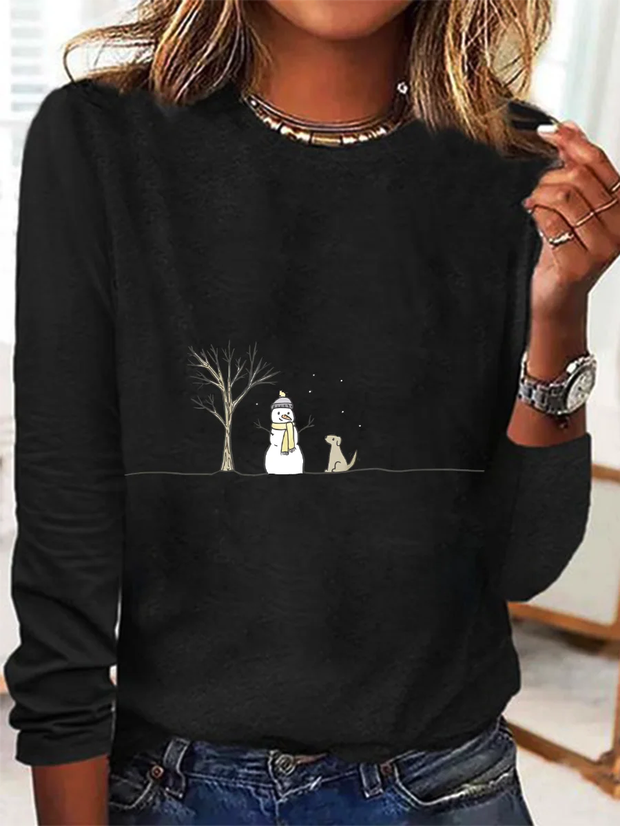 Christmas Snowman Casual Long Sleeve Shirt