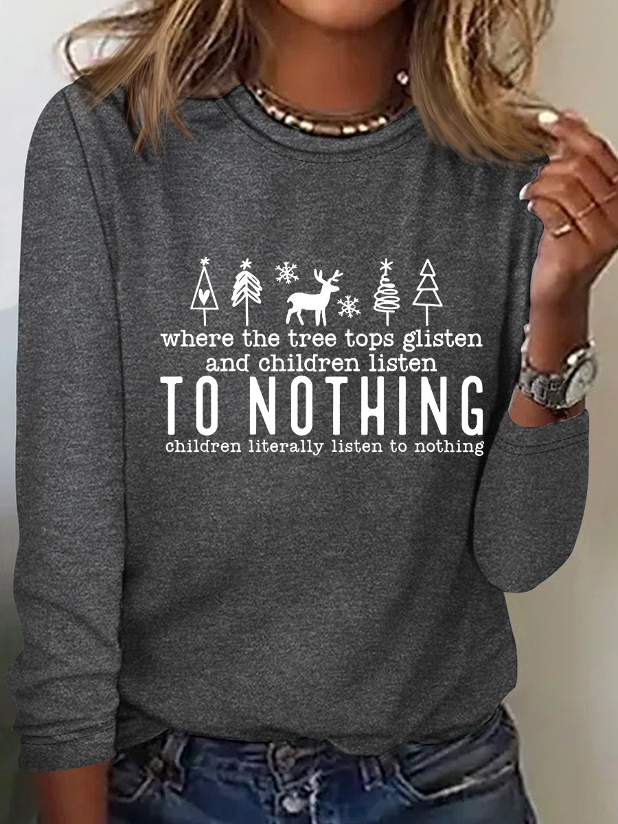 Women Text Letters Crew Neck Cotton-Blend Long Sleeve Casual Daily Spring/Fall T-shirt