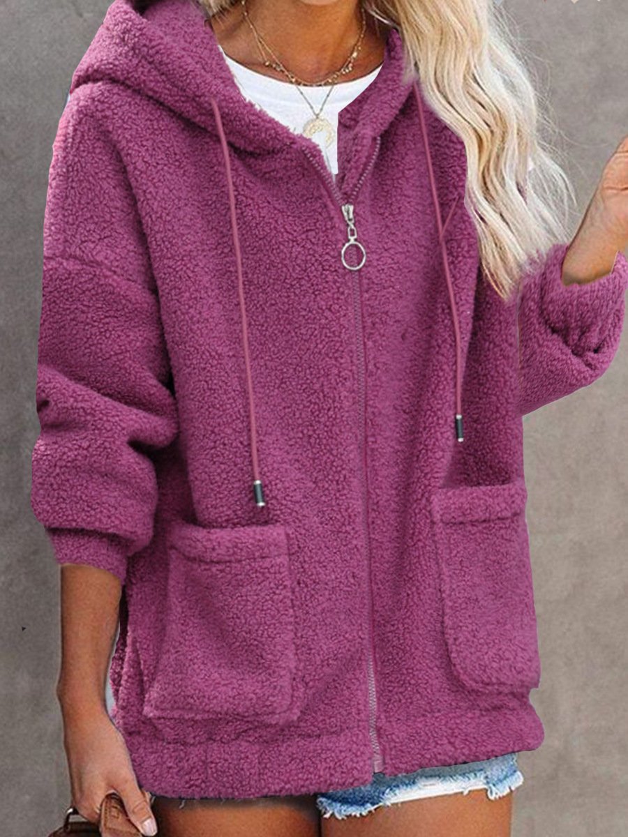 Fluff/Granular Fleece Fabric Hoodie Casual Jacket