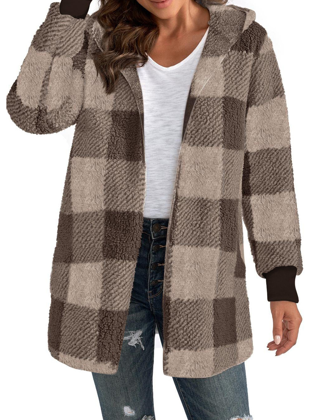 Loose Casual Hoodie Plaid Jacket