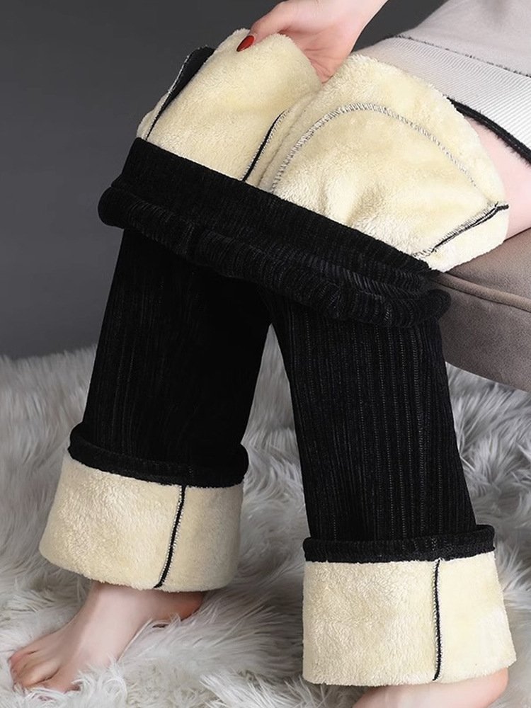 Casual Loose Plain Fluff/Granular Fleece Fabric Pants