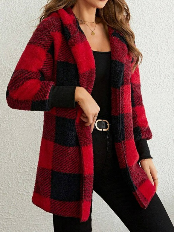 Loose Casual Hoodie Plaid Jacket