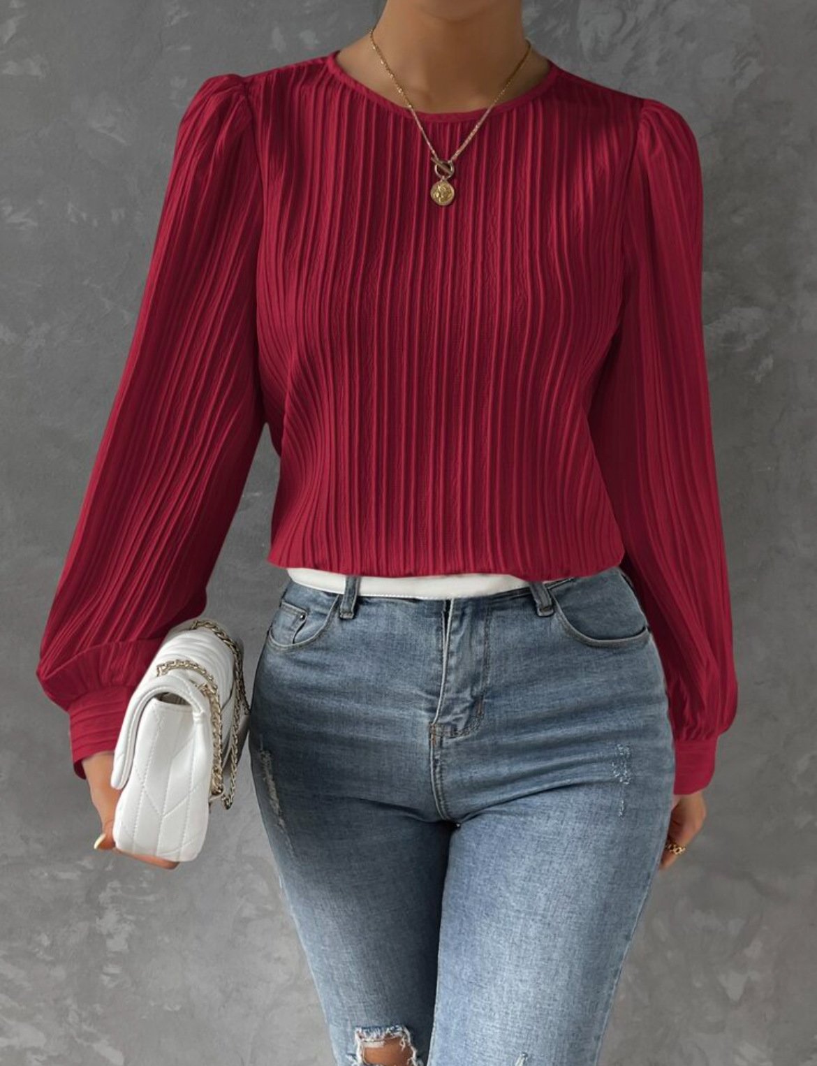 Crew Neck Casual Blouse