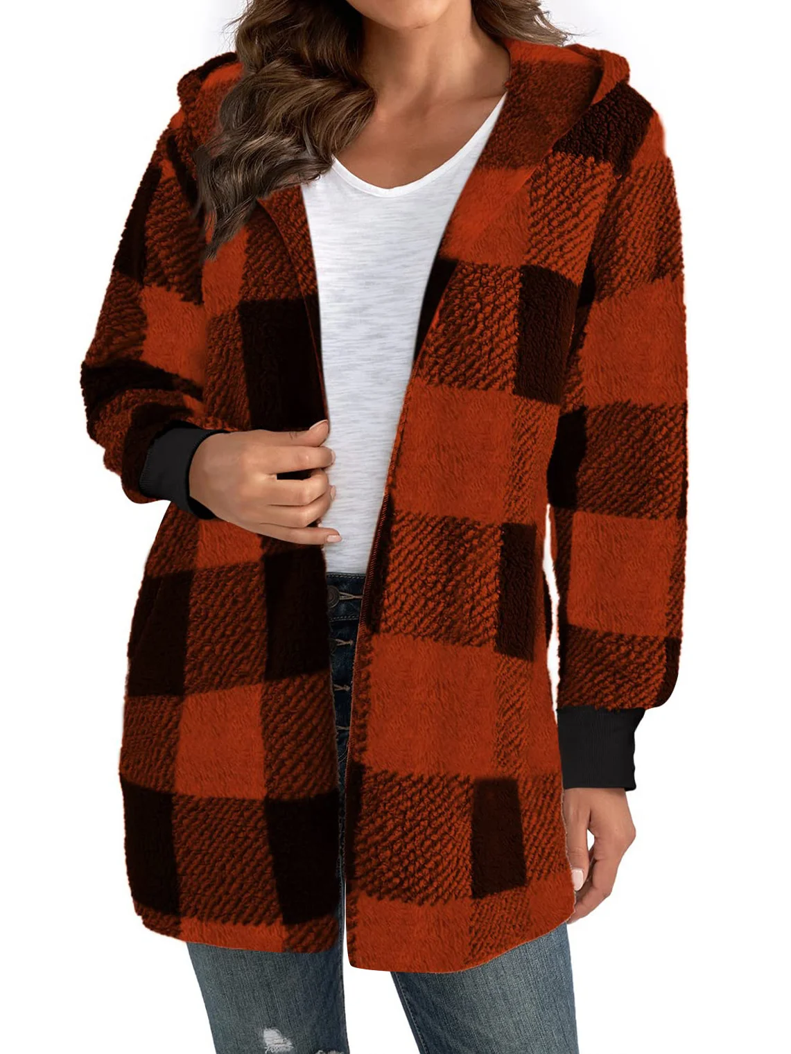 Loose Casual Hoodie Plaid Jacket