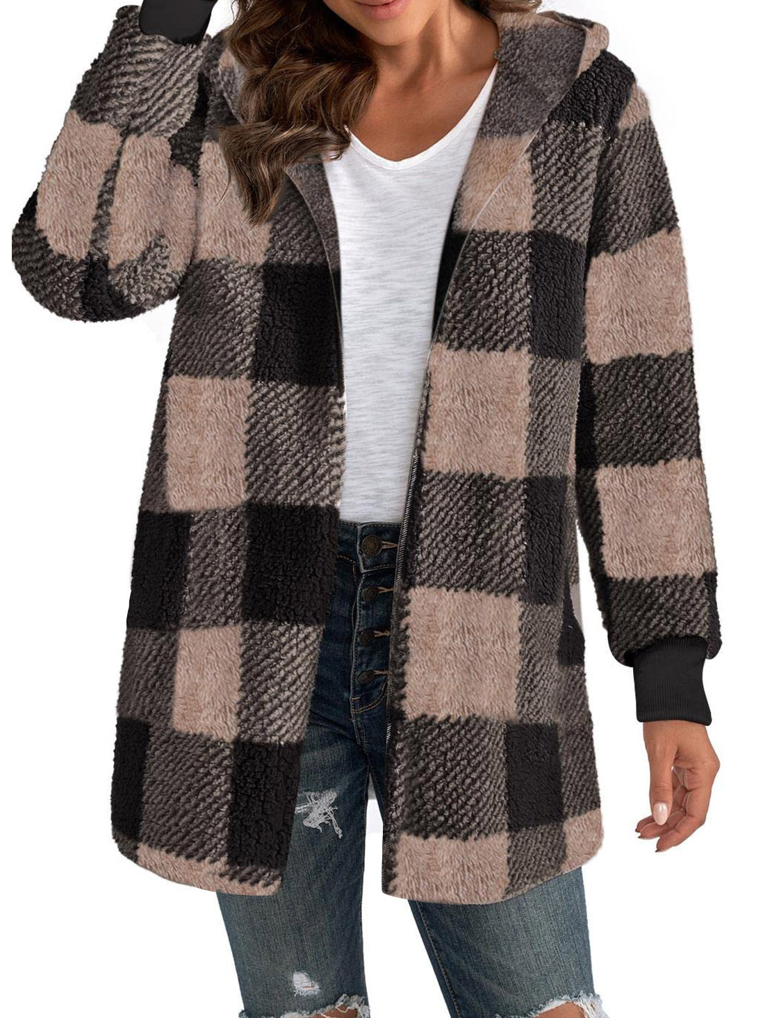 Loose Casual Hoodie Plaid Jacket