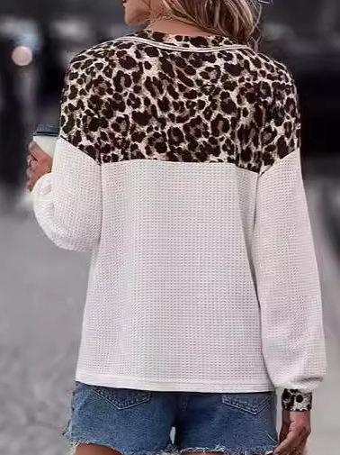 Leopard Print V Neck Casual Loose Shirt