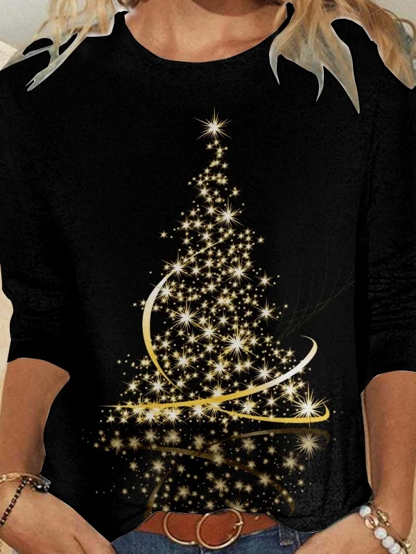 Casual Crew Neck Christmas Jersey T-Shirt