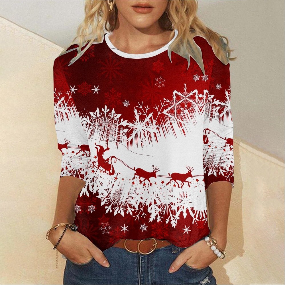 Crew Neck Loose Casual Christmas T-Shirt