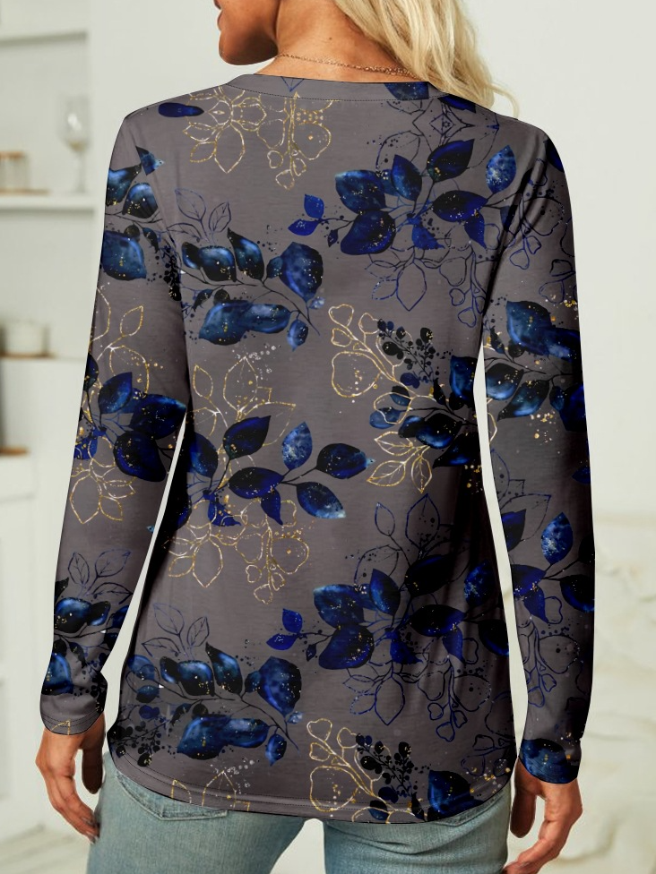 Crew Neck Floral Casual Long Sleeve Shirt