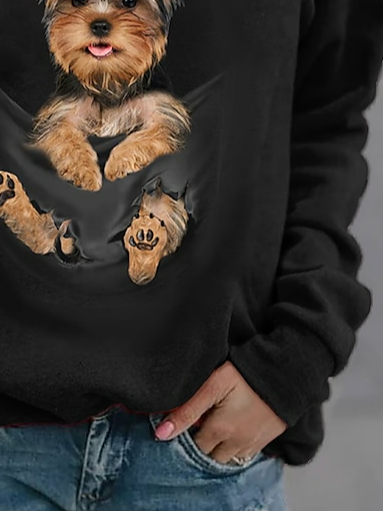 Pocket Dog Design Crew Neck Sweatshirt