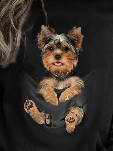 Pocket Dog Design Crew Neck Sweatshirt