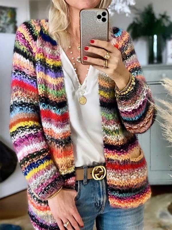 Striped Casual Regular Fit Cardigan