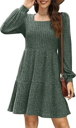 Women's Long Sleeve Spring/Fall Black Plain Crew Neck Daily Going Out Casual Mini A-Line Dress