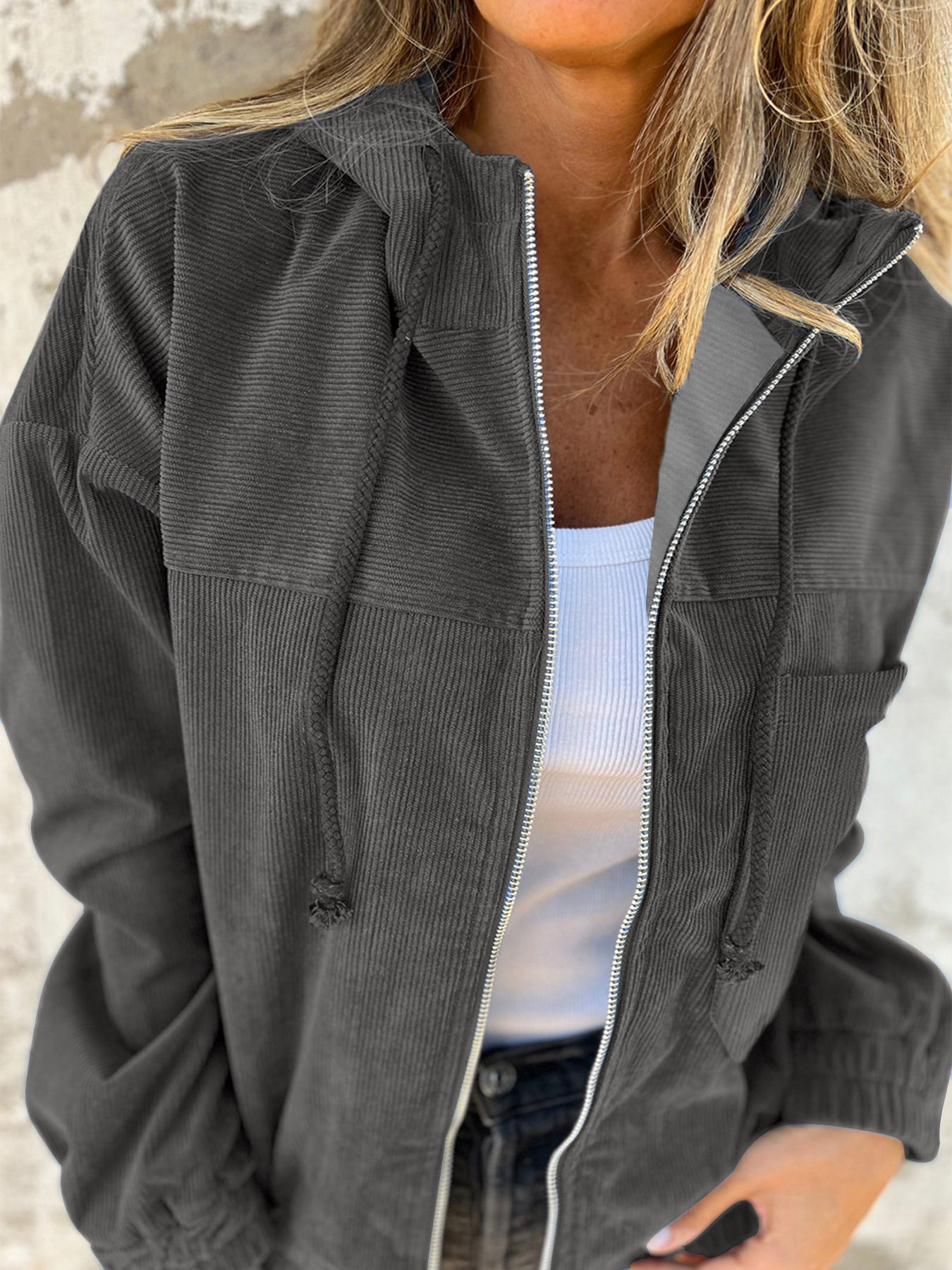 Plain Buckle Casual Hoodie Jacket