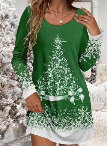 Crew Neck Regular Fit Casual Christmas Dress With No