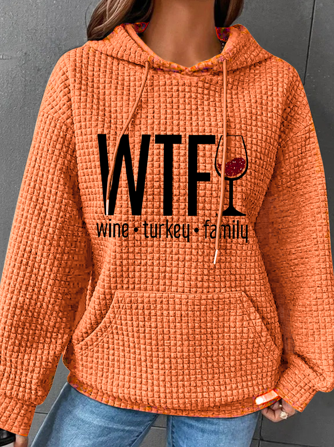 Womens WTF Vintage Turkey Family Print Casual Hoodie