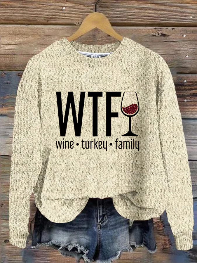 Women's WTF Vintage Turkey Family Print Sweater