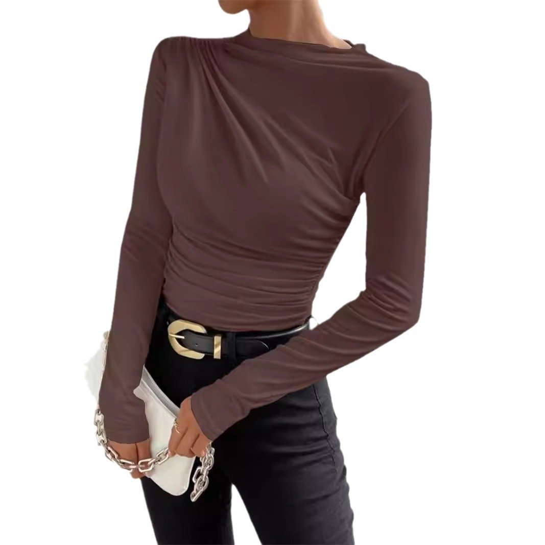 Women's Long Sleeve Blouse Spring/Fall Apricot Plain Crew Neck Daily Going Out Casual Top