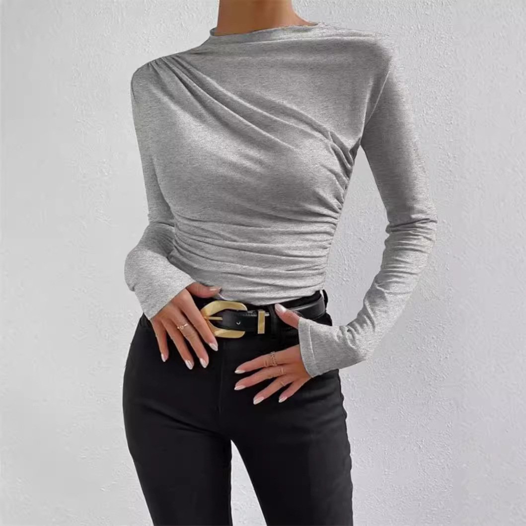 Women's Long Sleeve Blouse Spring/Fall Apricot Plain Crew Neck Daily Going Out Casual Top