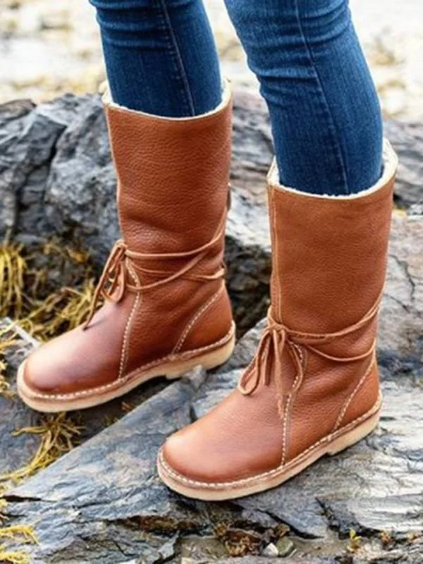 Comfortable Soft Lightweight Lace Up Chunky Heel Boots Footwear