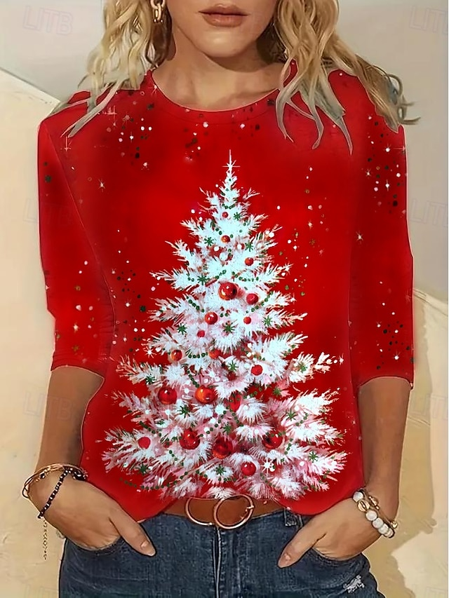 Christmas Tree Design Round Neck T-Shirt