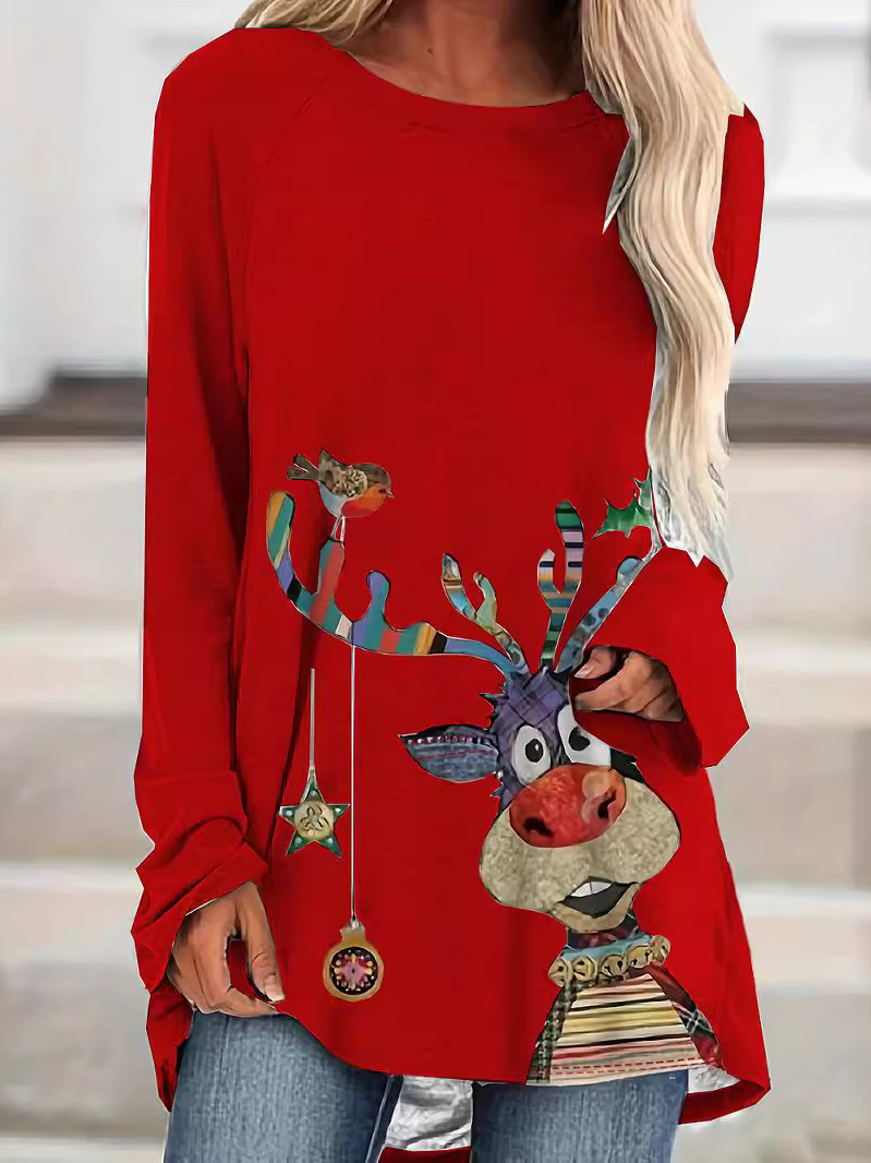 Christmas Casual Loose Jersey Blouse