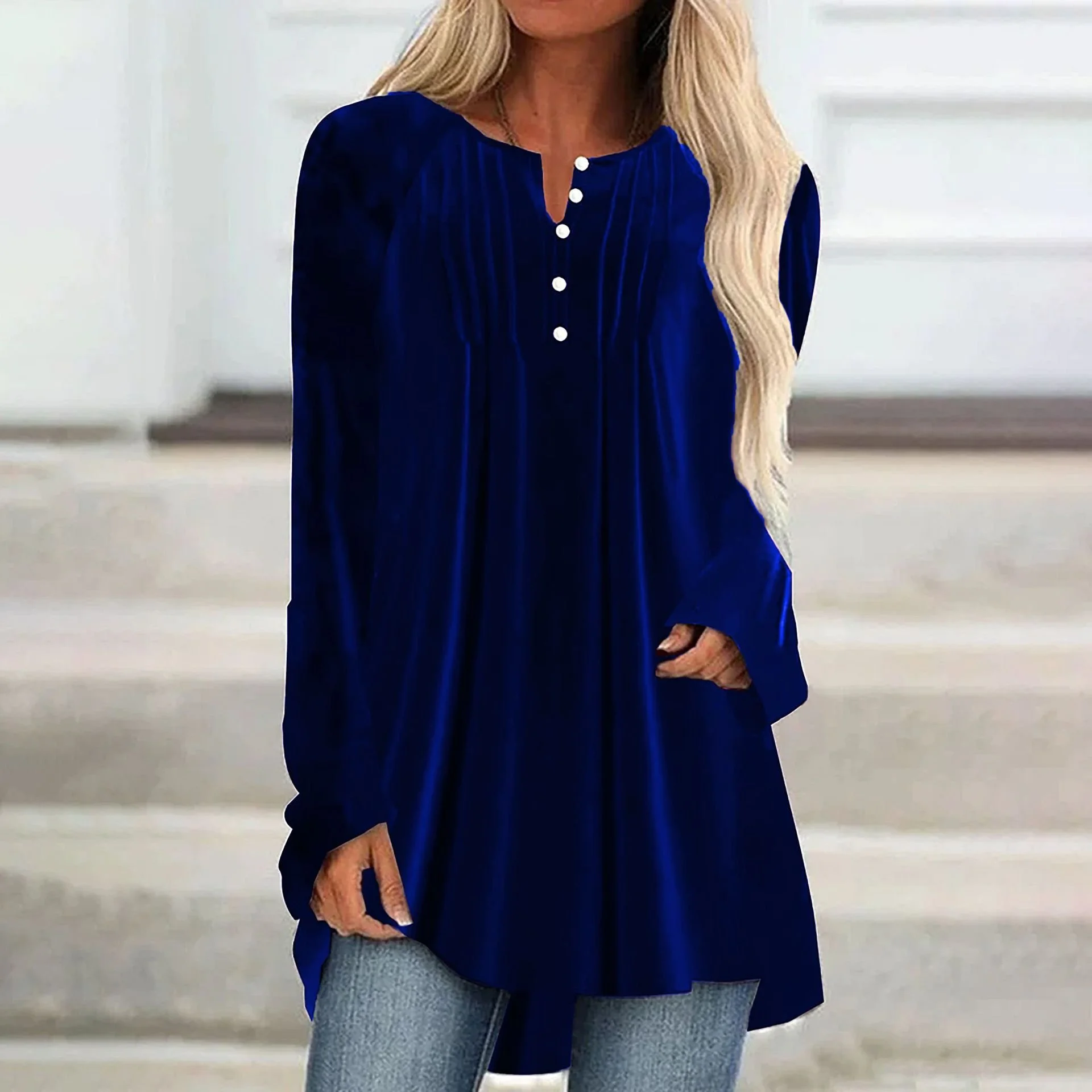 Plain Casual Crew Neck Loose Blouse