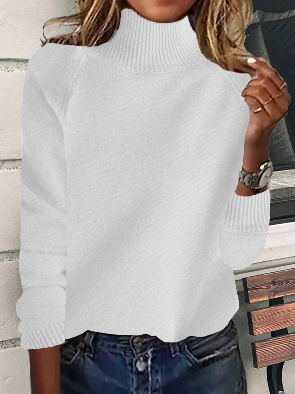 Turtleneck Plain Casual Yarn/Wool Yarn Sweater