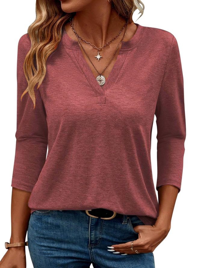 Women's Long Sleeve Blouse Spring/Fall Black Plain V Neck Daily Going Out Casual Top