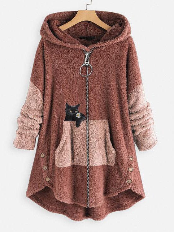 Casual Fluff/Granular Fleece Fabric Hoodie Teddy Jacket