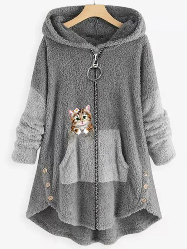 Casual Fluff/Granular Fleece Fabric Hoodie Teddy Jacket