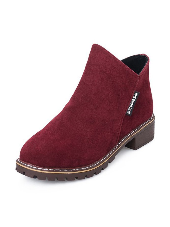 British Style Round Toe Comfortable Zip Low Heel Booties