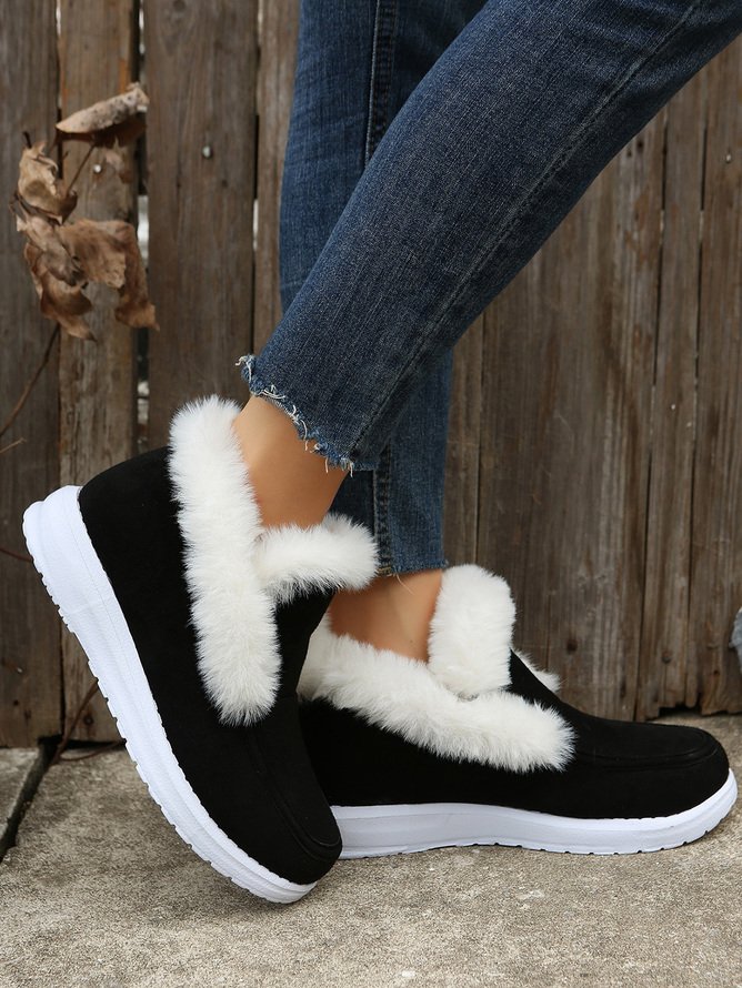 Simple Winter Plain Faux Suede Cotton-Padded Boots