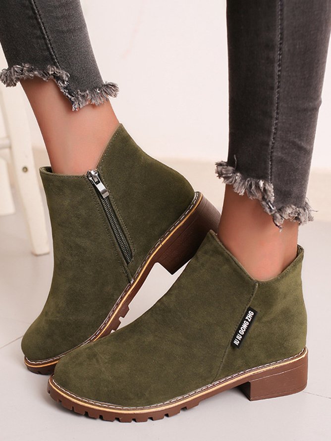 British Style Round Toe Comfortable Zip Low Heel Booties