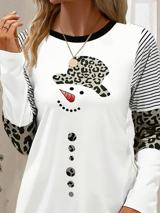 Women's Long Sleeve T-shirt Spring/Fall White Christmas Snowman Jersey Crew Neck Daily Going Out Casual Top