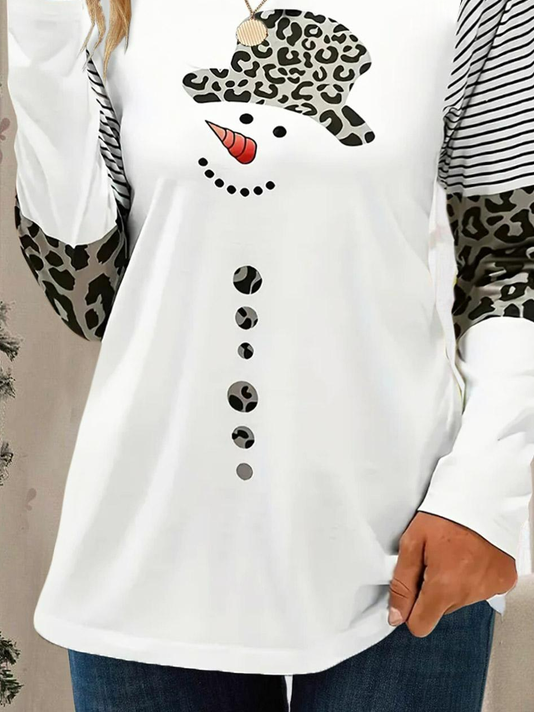 Women's Long Sleeve T-shirt Spring/Fall White Christmas Snowman Jersey Crew Neck Daily Going Out Casual Top