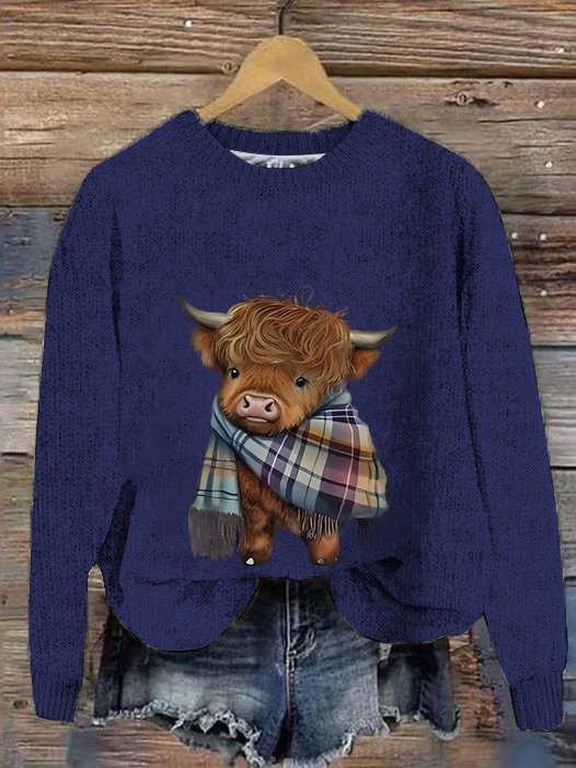 Women's West Highland Cow Print Loose Casual Knitted Sweater