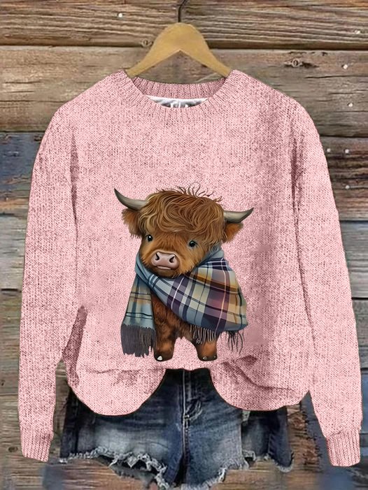 Women's West Highland Cow Print Loose Casual Knitted Sweater