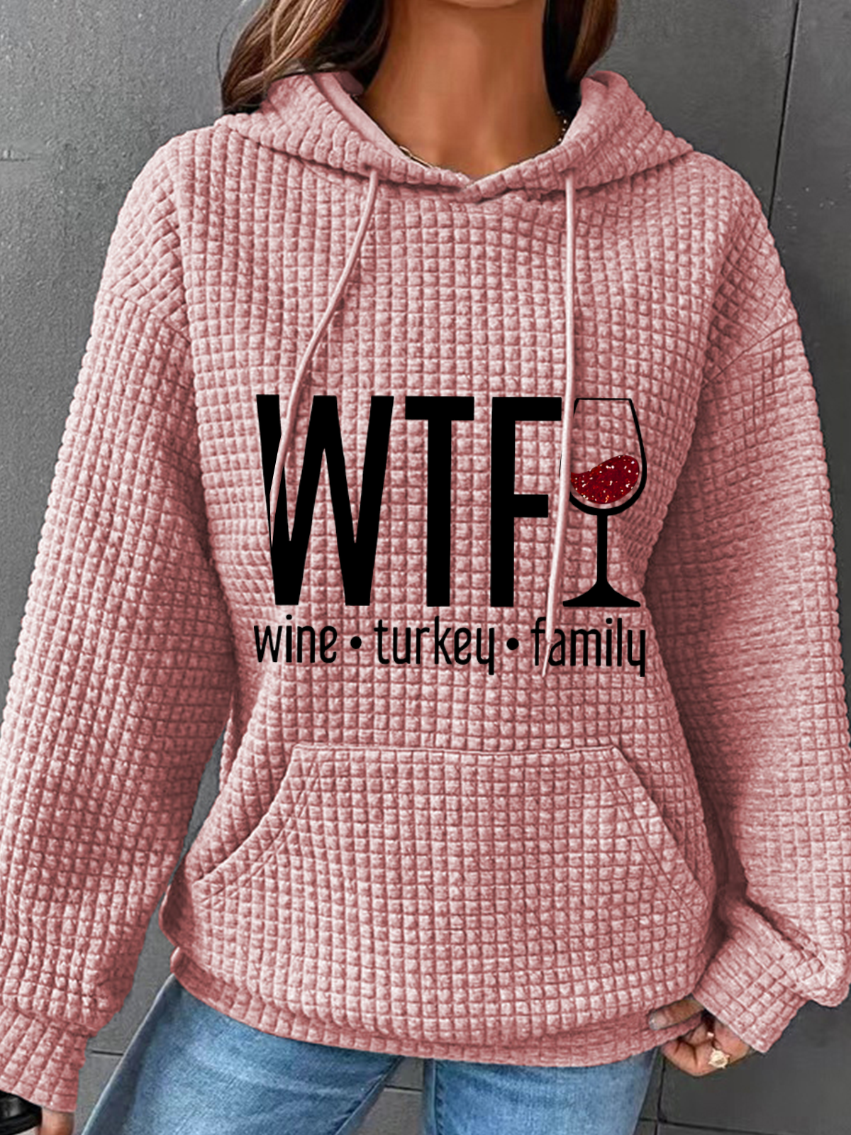 Womens WTF Vintage Turkey Family Print Casual Hoodie