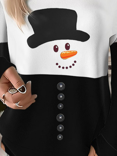 Christmas Snowman Design Round Neck Casual Sweatshirt