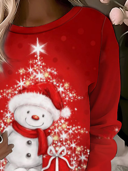 Christmas Snowman Design Round Neck Casual Sweatshirt