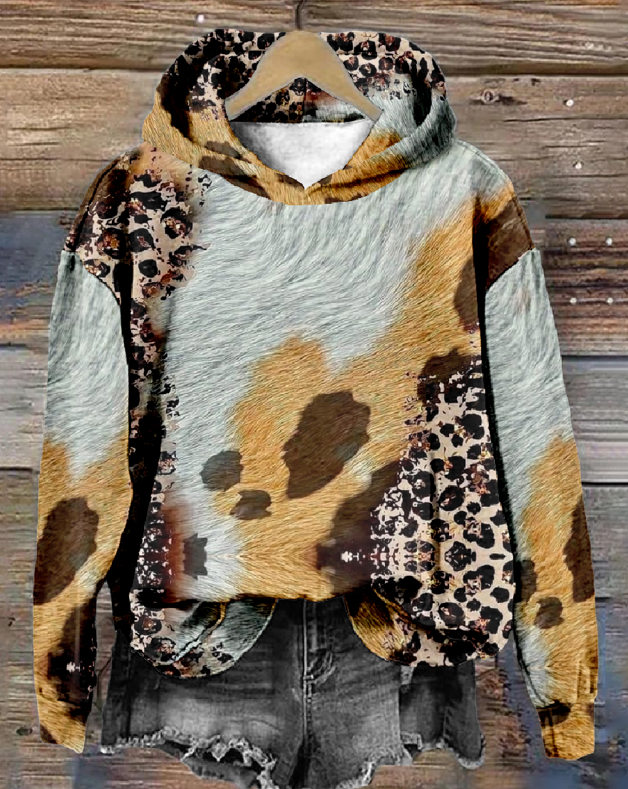 Leopard Print Casual Long Sleeve Hoodie