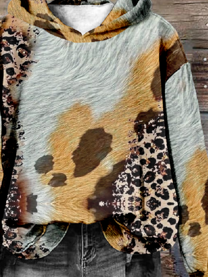 Leopard Print Casual Long Sleeve Hoodie