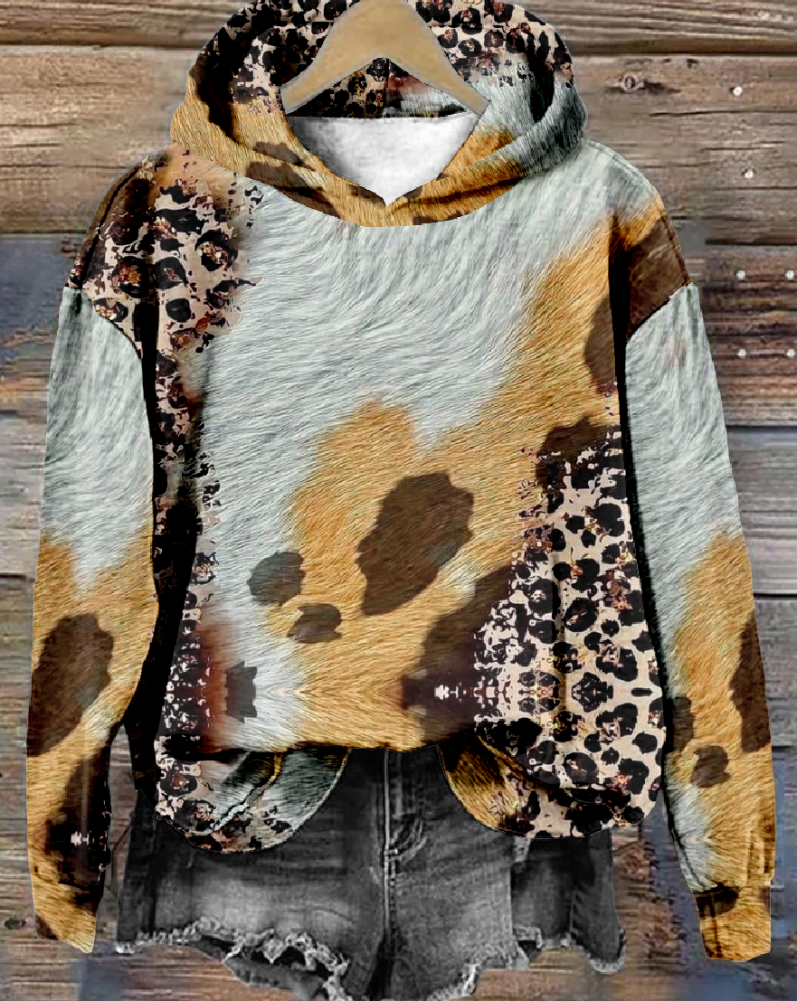 Leopard Print Casual Long Sleeve Hoodie